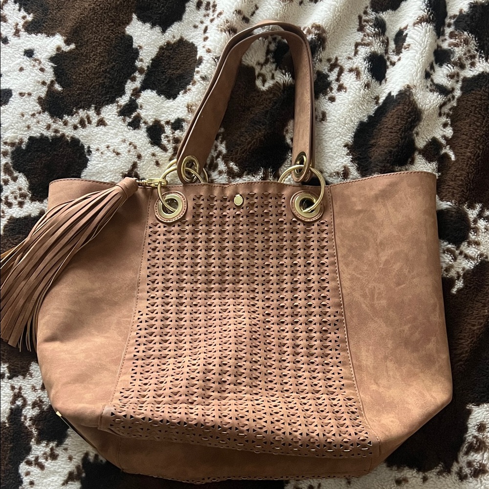 Steve Madden Tan Tote with Tassel and Cutout Design